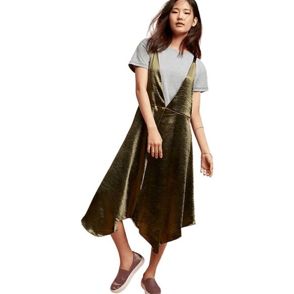 Like New Anthropologie Maeve Olive Green Slip Dress - Picture 3 of 8